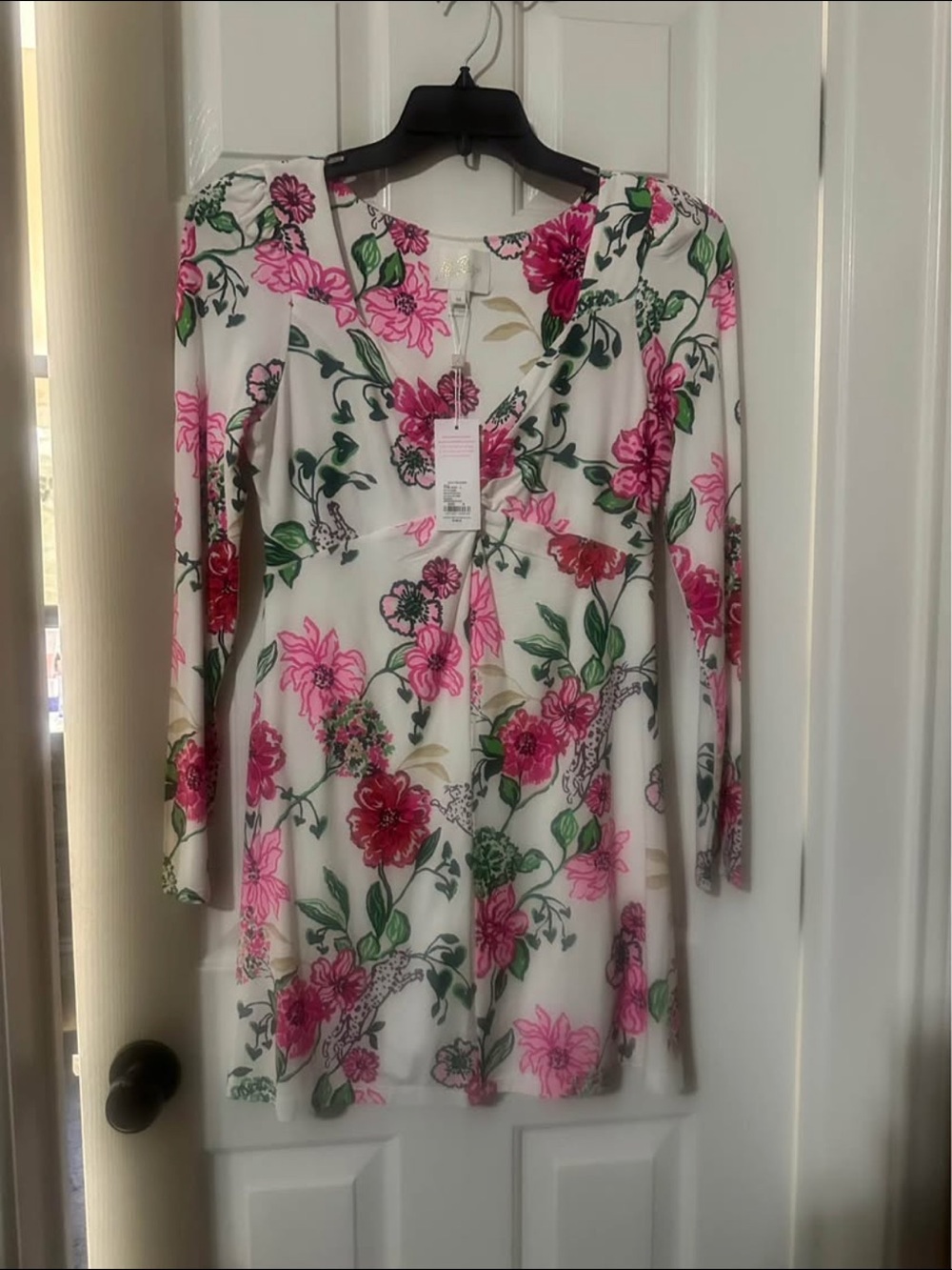 Lilly Pulitzer White Long-Sleeve Romper with Pink & Green Floral Print